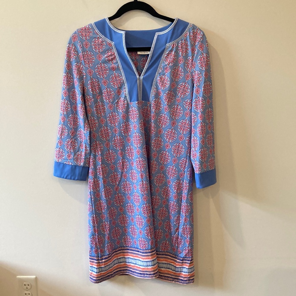 Cabana Life x Talbots blue tunic swimsuit coverup with sleeves size small
